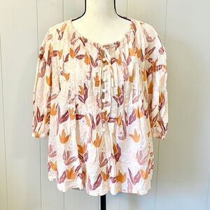 Sabo Skirt Peasant Top Blouse Linen Blend Australian Floral Tropical Small